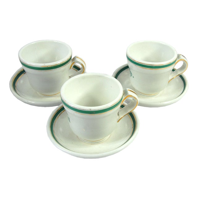 Large Belgian Porcelain Cups and Saucers, 1890s, Set of 6 For Sale