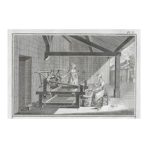 Antique French Engraving of Weavers