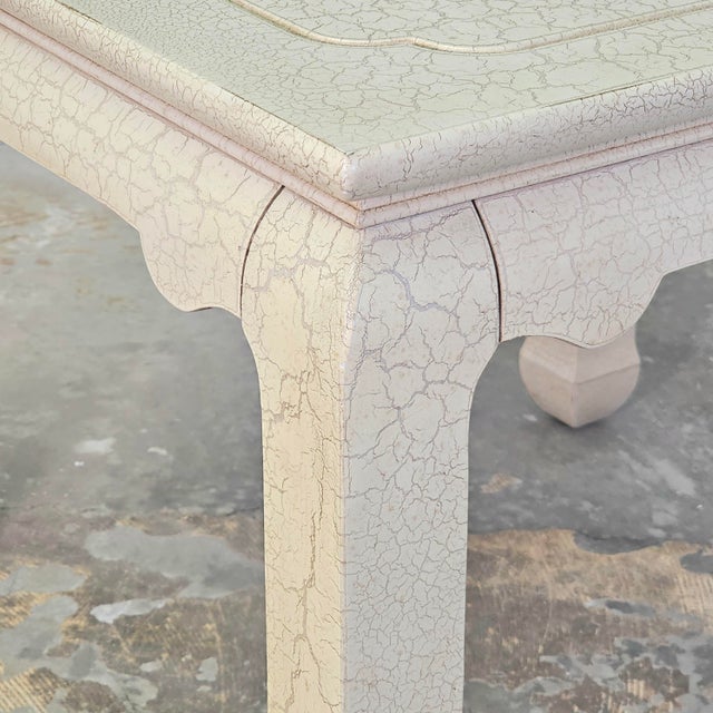 Lane 1990 Ming Style Cream Enamel Crackle Finish Side Table 27" For Sale - Image 9 of 13