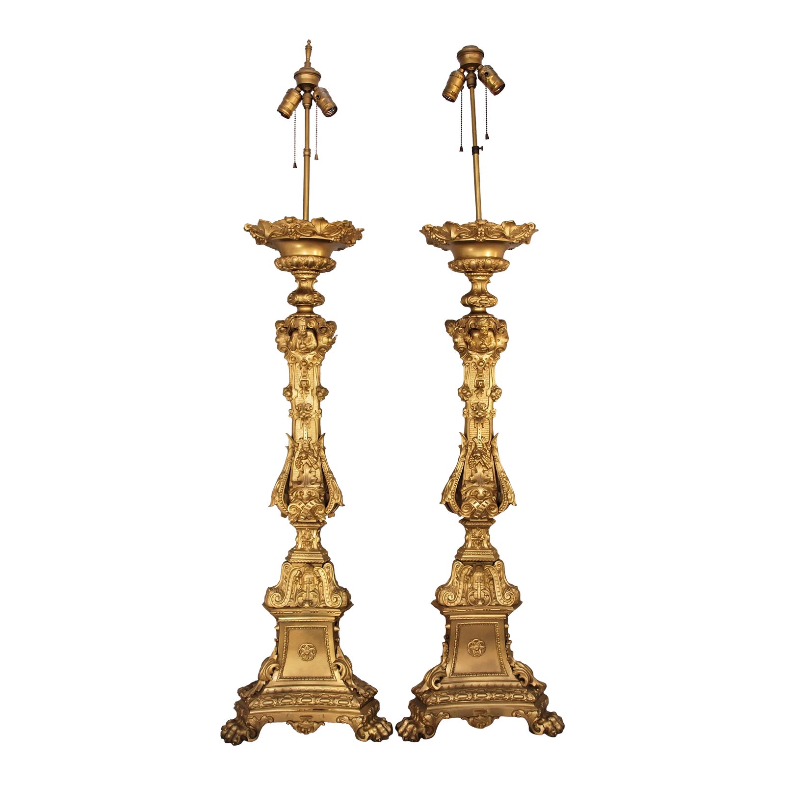 Antique Brass Church Candlesticks Converted to Lamps a Pair Chairish