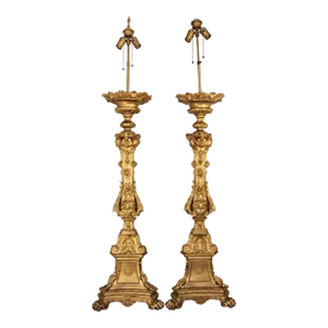 Antique Brass Church Candlesticks Converted to Lamps - a Pair
