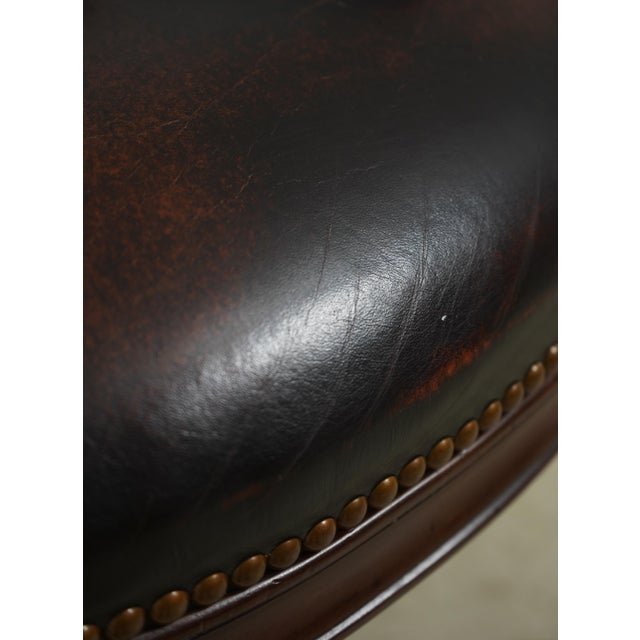 Vintage French Carved Cane Back Swivel Leather Desk Chair For Sale - Image 11 of 18