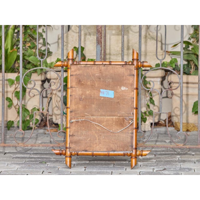 Brown French Carved Faux Bamboo Wall Mirror With Finial Corners, Circa 1900 For Sale - Image 8 of 9
