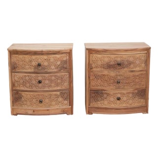 Set of 2, Reclaimed Wood Bow Front Carved Bedside Dressers For Sale