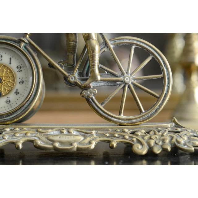 Late 19th Century Antique Brass Cyclist Bicycle Clock British United Clock Co Victorian Working For Sale - Image 5 of 14