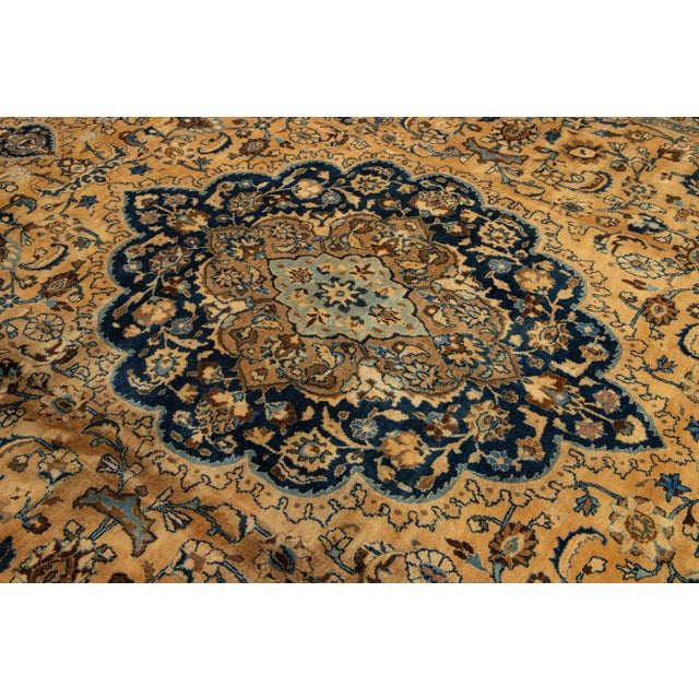 Brown Light Brown Antique Persian Mashad Handmade Wool Rug With Rosette Motif For Sale - Image 8 of 9