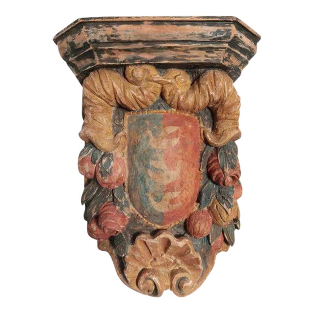 18th Century Italian Baroque Polychrome Carved Pine Bracket For Sale