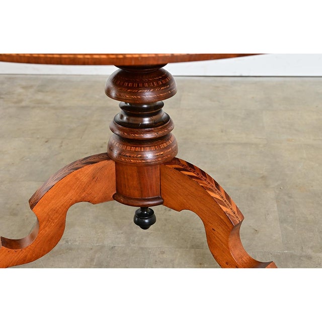 Brown Italian 19th Century Marquetry Inlay Round Center Table For Sale - Image 8 of 14