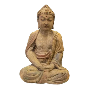 Rustic Wood Sitting Gautama Amitabha Shakyamuni Buddha Statue