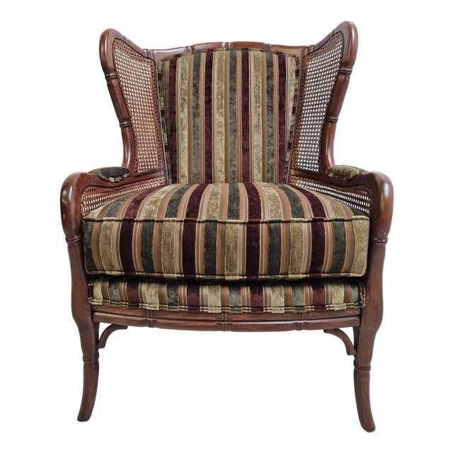 Vintage Ethan Allen Faux Bamboo Cane Living Room Lounge Chair Italian Regency For Sale