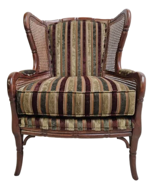Vintage Ethan Allen Faux Bamboo Cane Living Room Lounge Chair Italian Regency