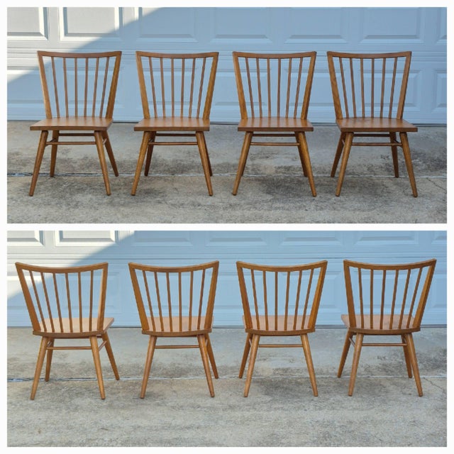 Brown Midcentury Modern Russel Wright for Conant Ball Solid Birch Spindle Back Dining Chairs, Set of 4 For Sale - Image 8 of 17