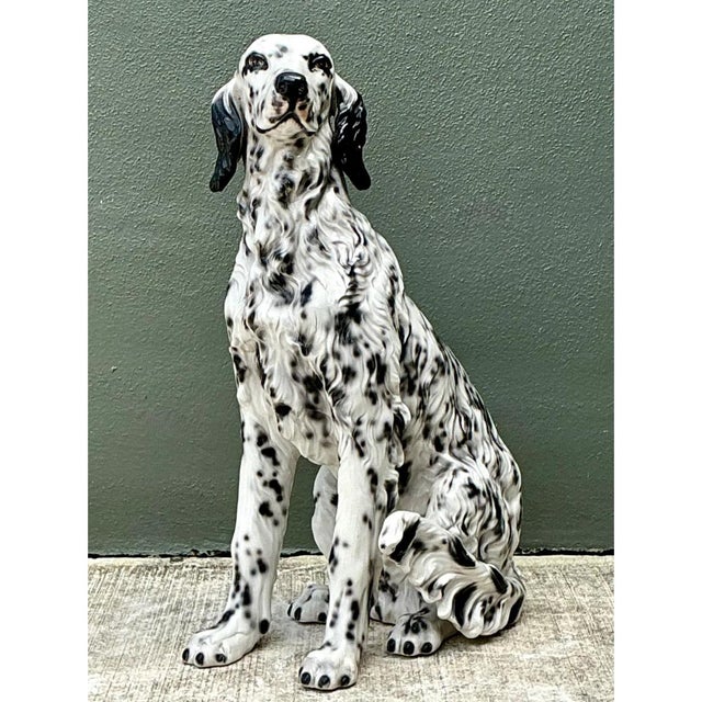 Mid 20th Century Vintage Italian Black and White Glazed Ceramic Dog Statue For Sale - Image 5 of 12