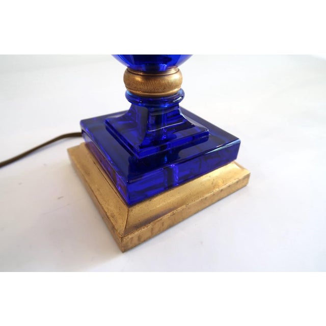 Metal Baccarat-Style Cobalt Blue Glass Table Lamp, 1960s For Sale - Image 7 of 9