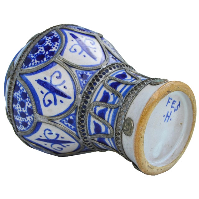 Early 20th Century Early 20th Century Blue Moroccan Vase With Engravings For Sale - Image 5 of 6