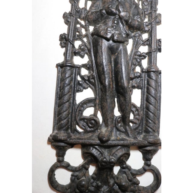 1920s Antique Ornate Figural Heavy Cast Iron Relief Man Smoking Pipe Wall Plaque Art For Sale - Image 5 of 11
