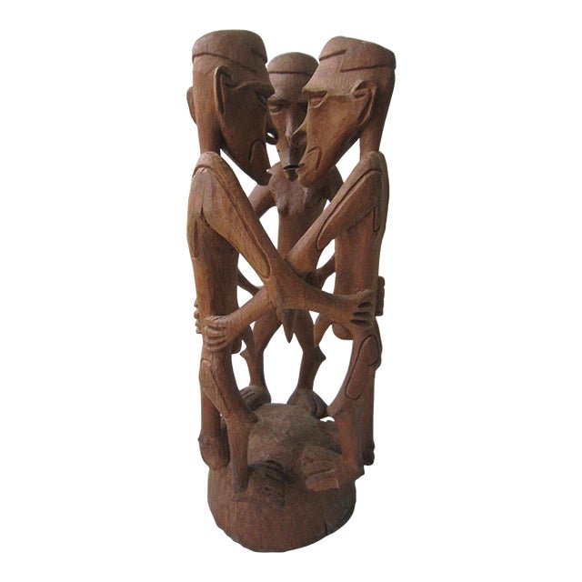 Primitive African Wood Sculpture Carving Tribal Men For Sale