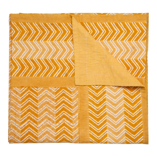 Chevron Hand Stitched Quilt, Twin-XL - Ocher For Sale