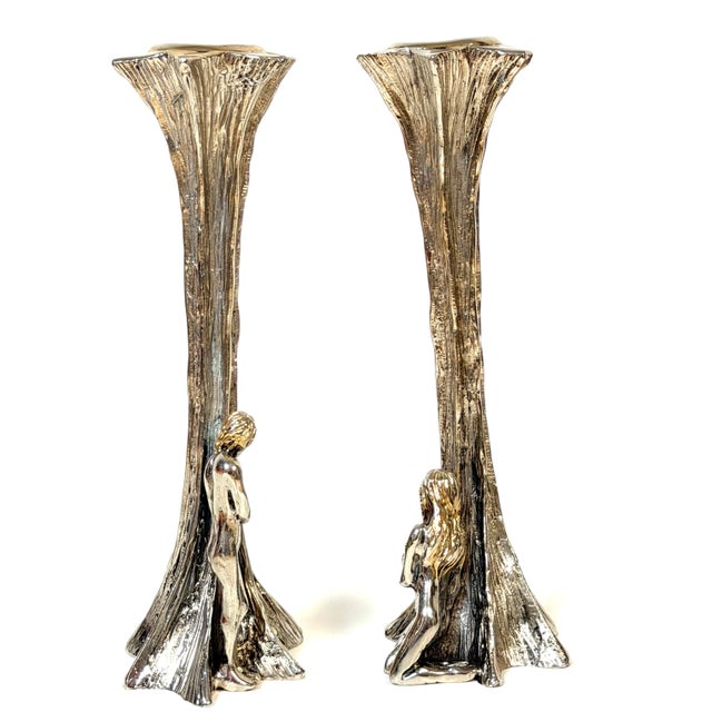 Yaacov Heller Adam and Eve Sterling Silver Candlesticks, Pair, 1993 For Sale - Image 14 of 18