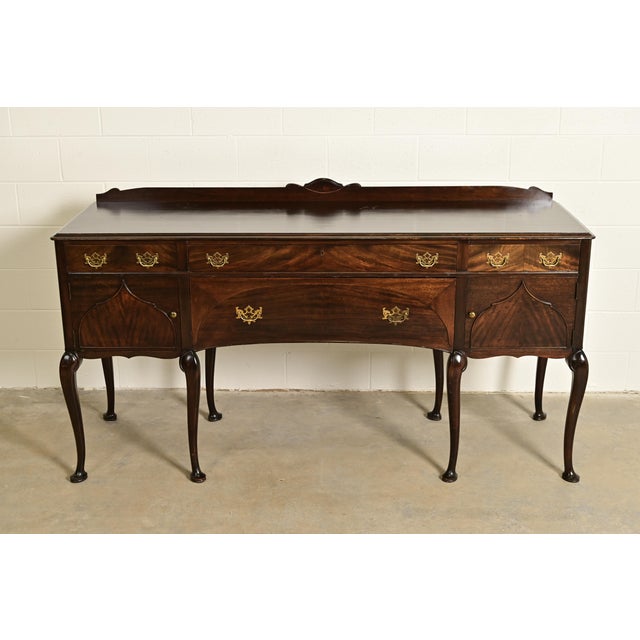 Queen Anne Limbert Antique Queen Anne Carved Mahogany Sideboard or Bar Cabinet, Circa 1920s For Sale - Image 3 of 12
