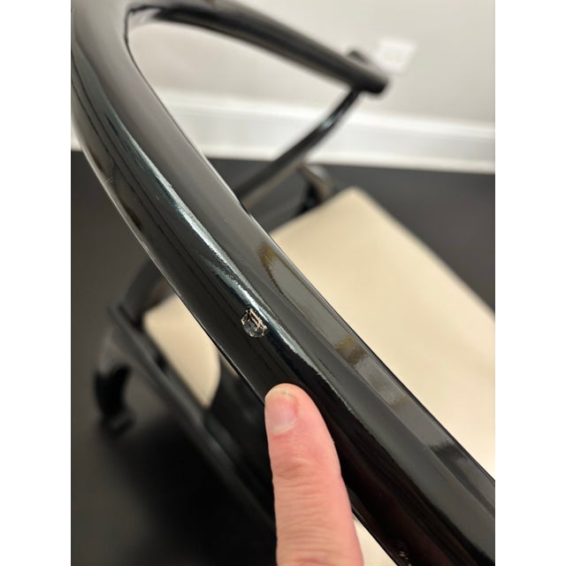 Chinoiserie Hollywood Regency James Mont Style for Bernhardt Ebonized Lacquer Horseshoe Frame Chair For Sale - Image 3 of 9