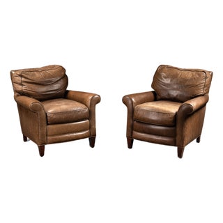 Pair of Vintage Leather Club Lounge Chairs For Sale