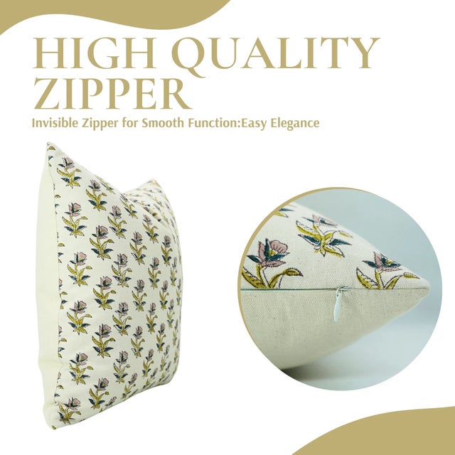 Art Deco Fabdivine Boho Style Block Printed Pillow Cover 24x24 Inch Duck Canvas-Coastal Tulip For Sale - Image 3 of 4