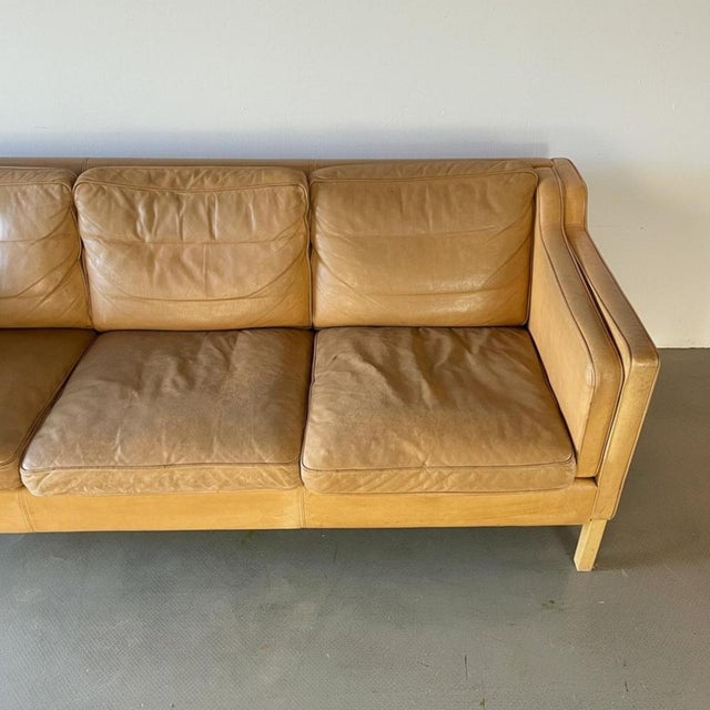 Camel Leather 3-Seater Sofa from Stouby, 1970s For Sale - Image 4 of 12