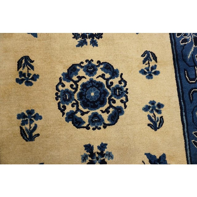 Beige 1930s Rectangle Antique Chinese - Peking Knotted Small Scatter Wool Ivory Rug For Sale - Image 8 of 9