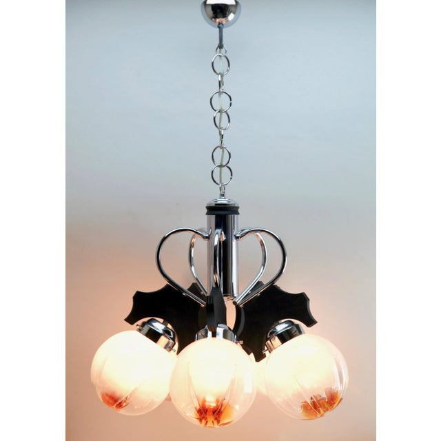 Pendant with 5 Globes of Clear Glass with Orange Inclusions from Mazzega For Sale - Image 12 of 16