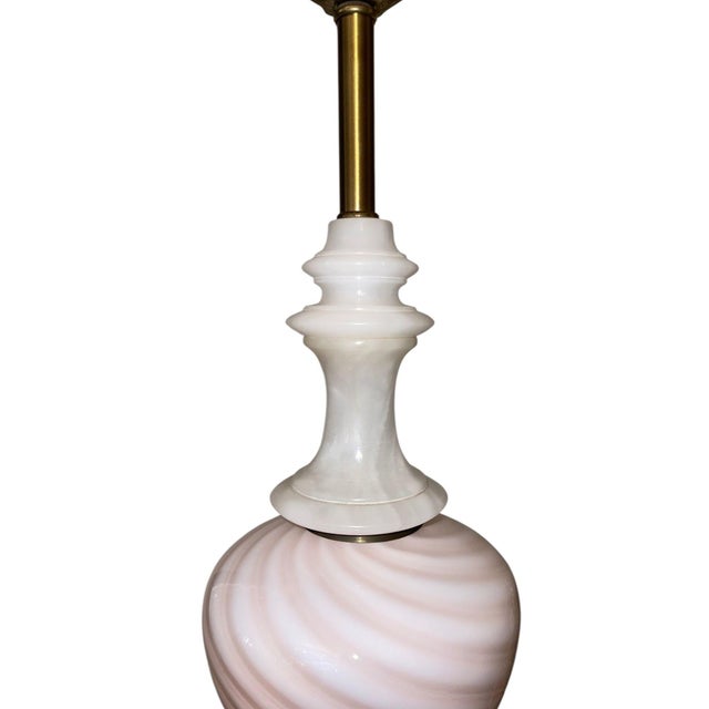 Metal Mid-20th Century Pair of Italian Pink Murano Glass & Alabaster Lamps For Sale - Image 7 of 10