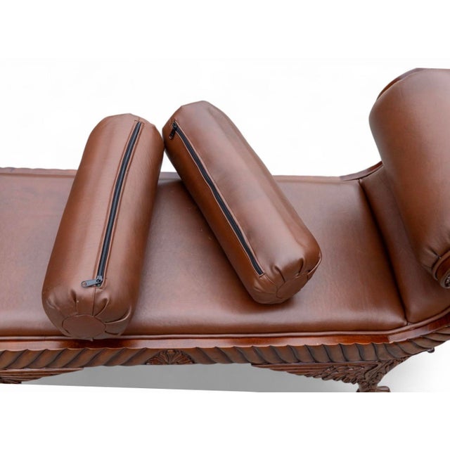 20th-C. Empire Regency Style Carvec Mahogany and Leather Bench Ottoman For Sale In Atlanta - Image 6 of 8
