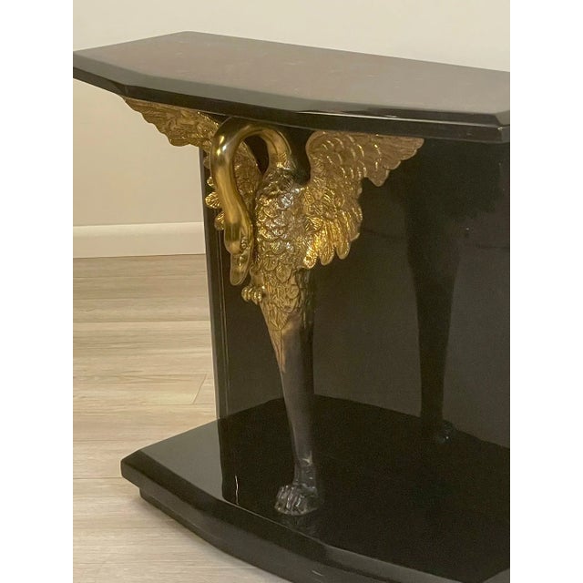 Enrique Garcia Black Laquer Coconut Shell Console With Brass Swan For Sale - Image 10 of 13