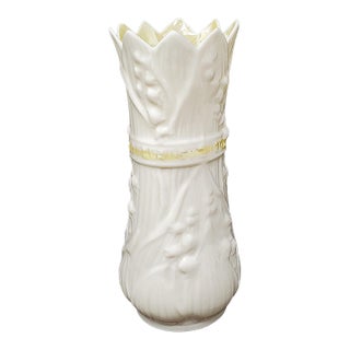 Vintage Belleek Lily of the Valley Spill Vase - White With Lustre Yellow - 6-3/8" - 1946 - 1955 For Sale