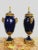 A very elegant pair of french 20th century louis xvi. Cobalt blue sèvres porcelain and ormolu lamps. Each lamp is raised...