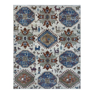8x9.11 Kazak Design Carpet With Animals, Ivory For Sale