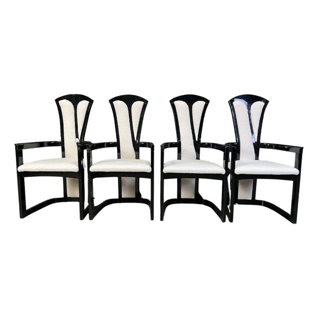 Italian Lacquered Wood Dining Chairs, 1980s, Set of 4 For Sale