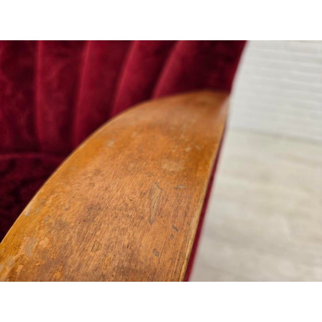 Danish Armchair in Cherry-Red Furniture Velour, 1960s For Sale - Image 9 of 18