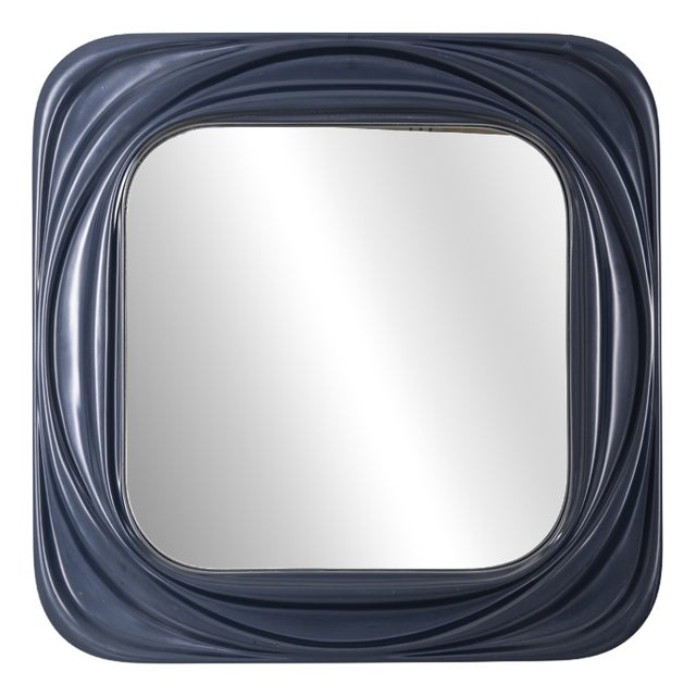 Vintage Square Wall Mirror in Blue Plastic, Italy, 1970s For Sale