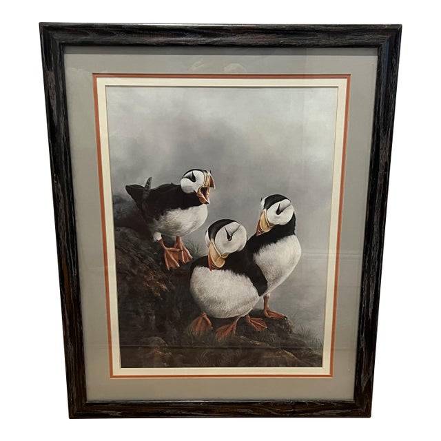 1970s Large Original Signed Print Puffins by Ronilee Lynch Print #487/560 For Sale