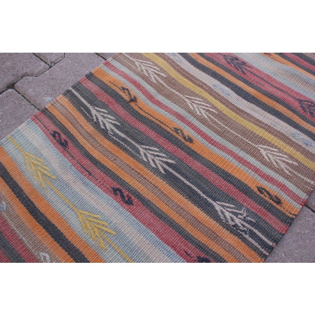 1960s Scandinavian Tribal Hand Knotted Colorful Striped Kilim Runner Rug For Sale - Image 9 of 13