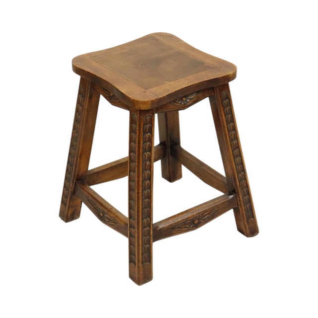 Brown Vintage Wood Stool, 1950s For Sale - Image 8 of 16