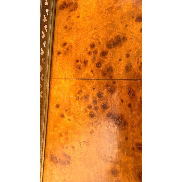Mid-20th Century Vintage French Louis XV Style Burl Wood Demilune Side Table With Brass Gallery For Sale - Image 12 of 14
