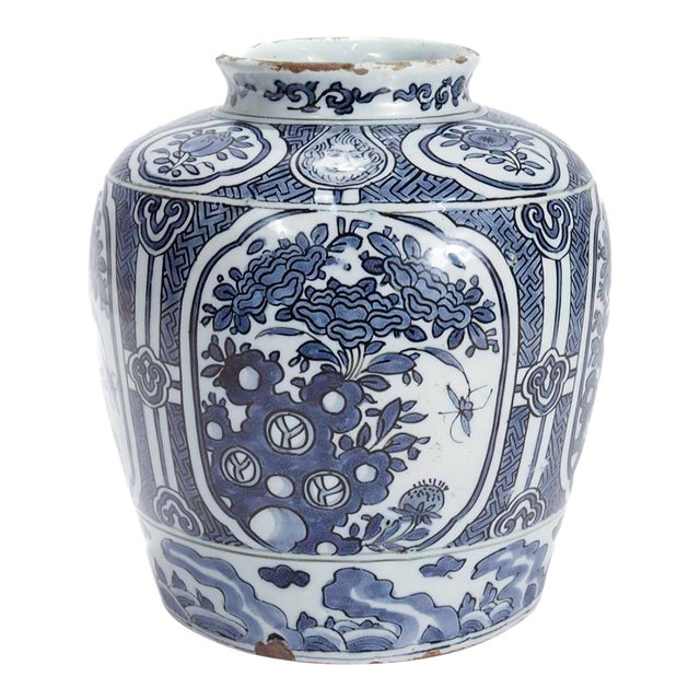 Antique 18th Century Blue & White Dutch Delft Chinoserie Jar or Vase For Sale