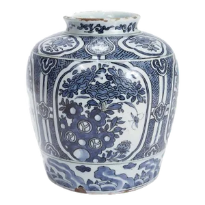 Antique 18th Century Blue & White Dutch Delft Chinoserie Jar or Vase