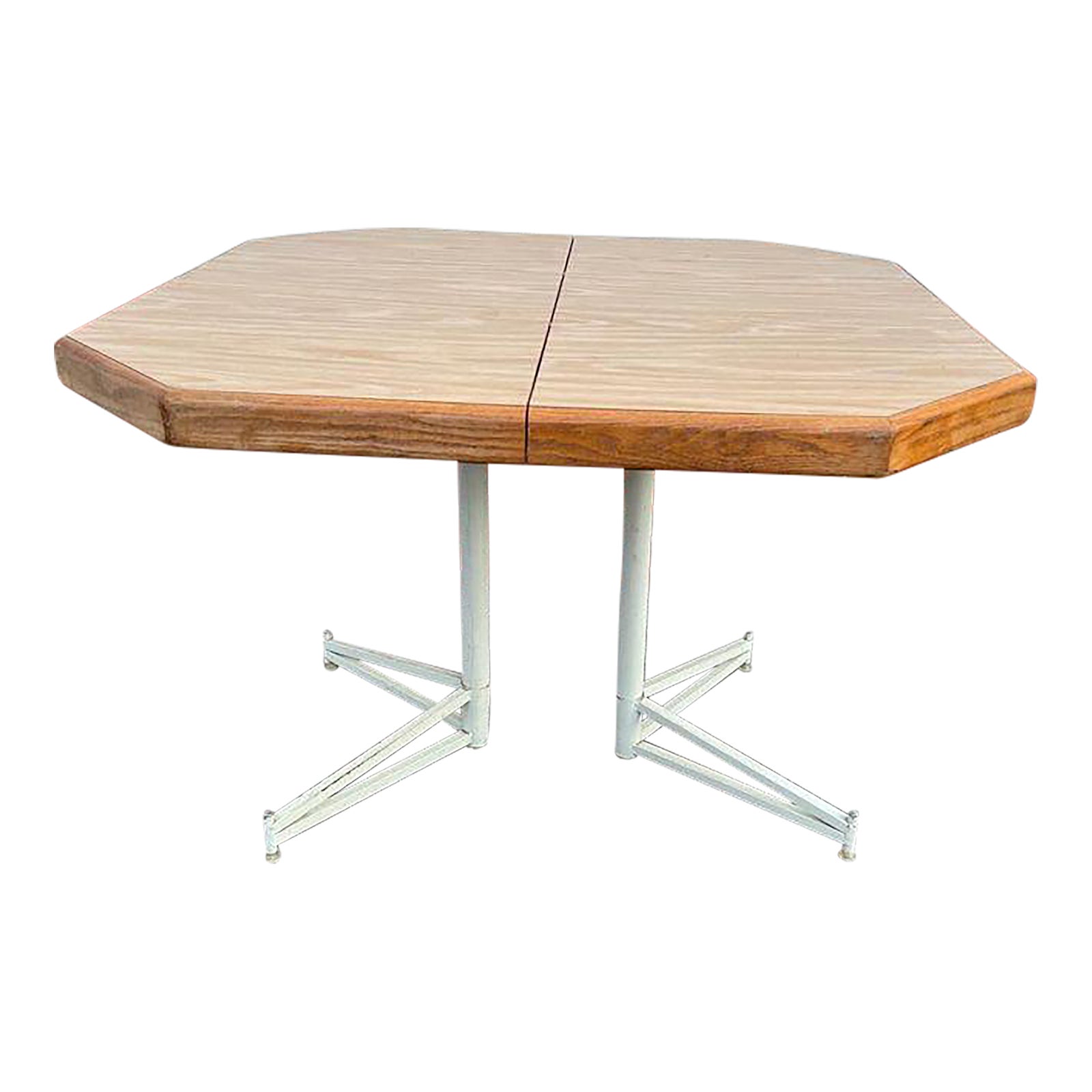 Late 20th Century Vintage Octagonal Formica Metal Base Kitchen Dining Table With Leaf