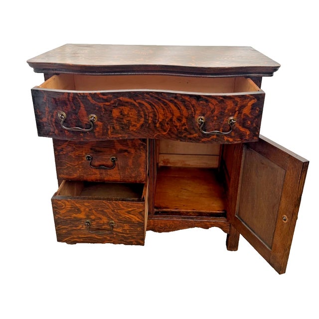 Late 19th Century 19th Century Victorian Tiger Oak Credenza / Side Cabinet With Serpentine Front For Sale - Image 5 of 13