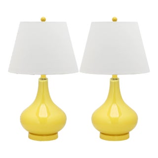 24 Inch H Gourd Glass Table Lamp in Yellow - a Pair For Sale