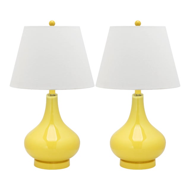 24 Inch H Gourd Glass Table Lamp in Yellow - a Pair For Sale
