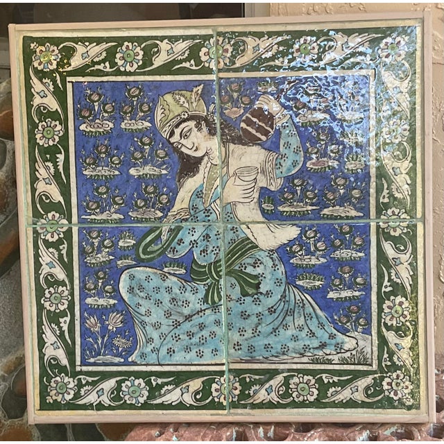 Exquisite Hand-Painted Persian Ceramic Tile Art -Framed Wall Hanging For Sale - Image 14 of 17